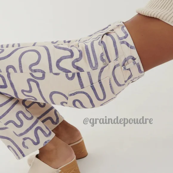 Rare Zara Purple Squiggle Graffiti Print Off White Straight Leg Jeans 36 4 42 10 - Picture 5 of 6